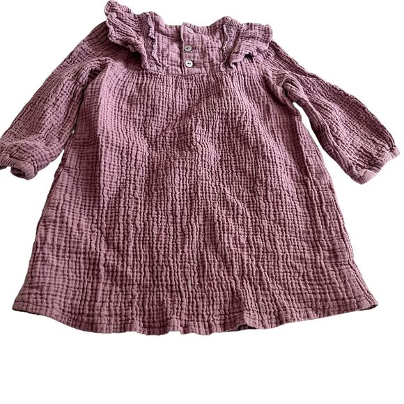 Zara Girls Mauve Muslin Ruffled Shoulder Dress Size 2-3 - Picture 4 of 4